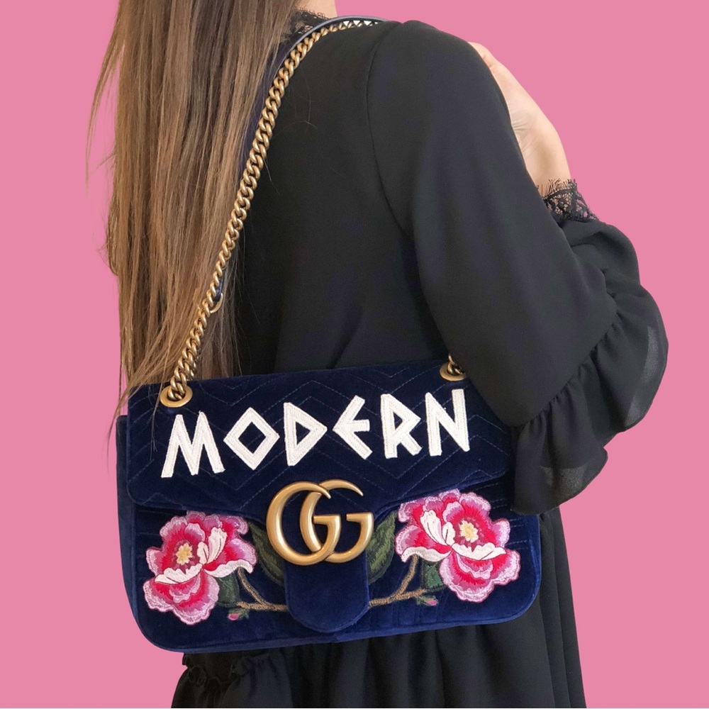 Gucci Medium Marmont Embroidered Floral Modern